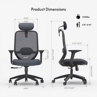 FlexiSpot Ergonomic Mesh Swivel Computer and Desk Chair, Black (C5BG-F1)