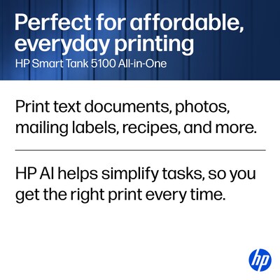HP Smart Tank 5100 Wireless All-in-One Supertank Printer, Up to 3 Years of Ink Included (9B2D1A)