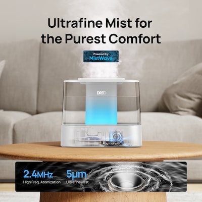 DREOUltrasonic Cool & Warm Mist Tabletop Humidifier, 300 sq. ft, White (DRHHM010S)