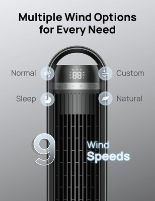 DREO Oscillating Tower Fan, 9-Speed, Black (DRHTF011S)