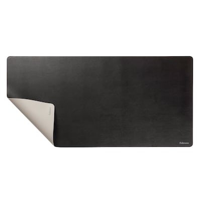 Fellowes Faux Leather Dual Sided Desk Pad, 31.5" x 15.75", Black/Gray (100141770)
