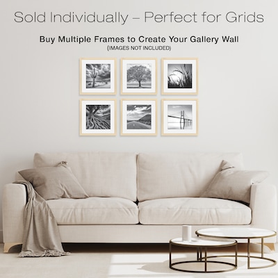Excello Brands 12" x 12" MDF Square Triple Matted Picture Frame, Ash Wood (PF-TM1212-ASH)