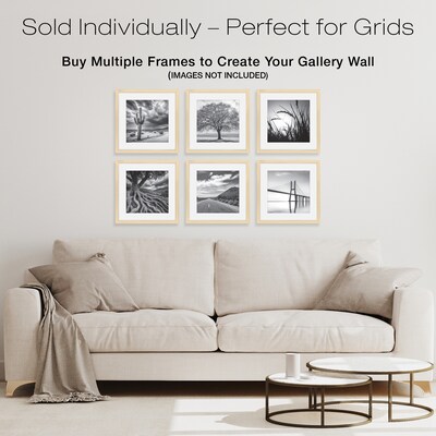 Excello Brands 18" x 18" MDF Square Triple Matted Picture Frame, Ash Wood (PF-TM1818-ASH)