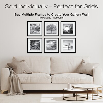 Excello Brands 18" x 18" MDF Square Triple Matted Picture Frame, Black (PF-TM1818-BLK)