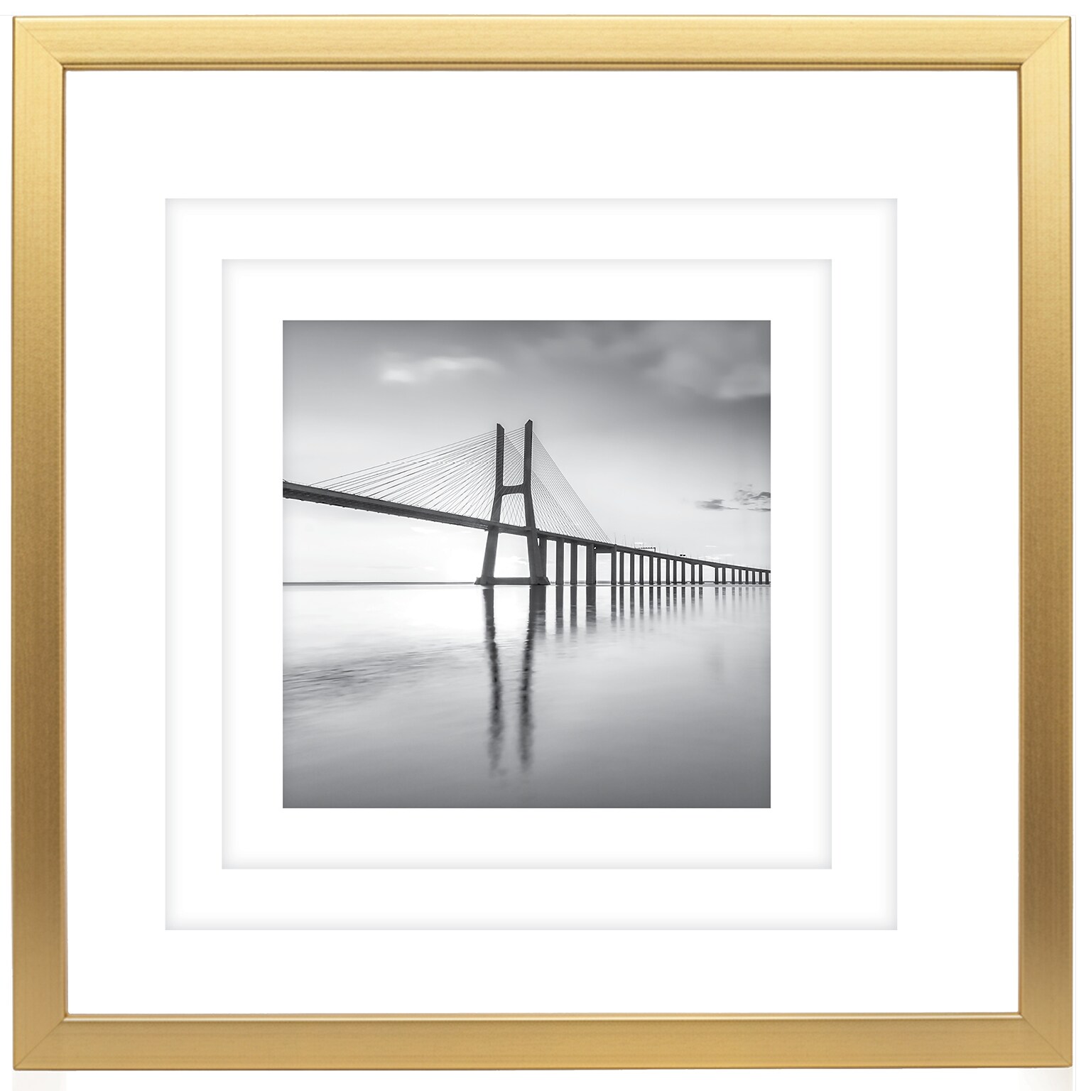 Excello Brands 18 x 18 MDF Square Triple Matted Picture Frame, Brushed Gold (PF-TM1818-GLD)