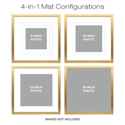 Excello Brands 18 x 18 MDF Square Triple Matted Picture Frame, Brushed Gold (PF-TM1818-GLD)