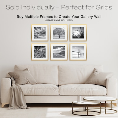 Excello Brands 18" x 18" MDF Square Triple Matted Picture Frame, Brushed Gold (PF-TM1818-GLD)