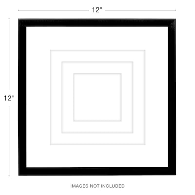 Excello Brands 12" x 12" MDF Square Triple Matted Picture Frame, Black (PF-TM1212-BLK)