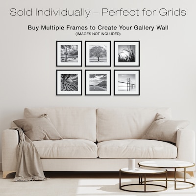 Excello Brands 12" x 12" MDF Square Triple Matted Picture Frame, Black (PF-TM1212-BLK)