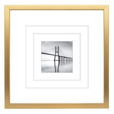 Excello Brands 12 x 12 MDF Square Triple Matted Picture Frame, Brushed Gold (PF-TM1212-GLD)