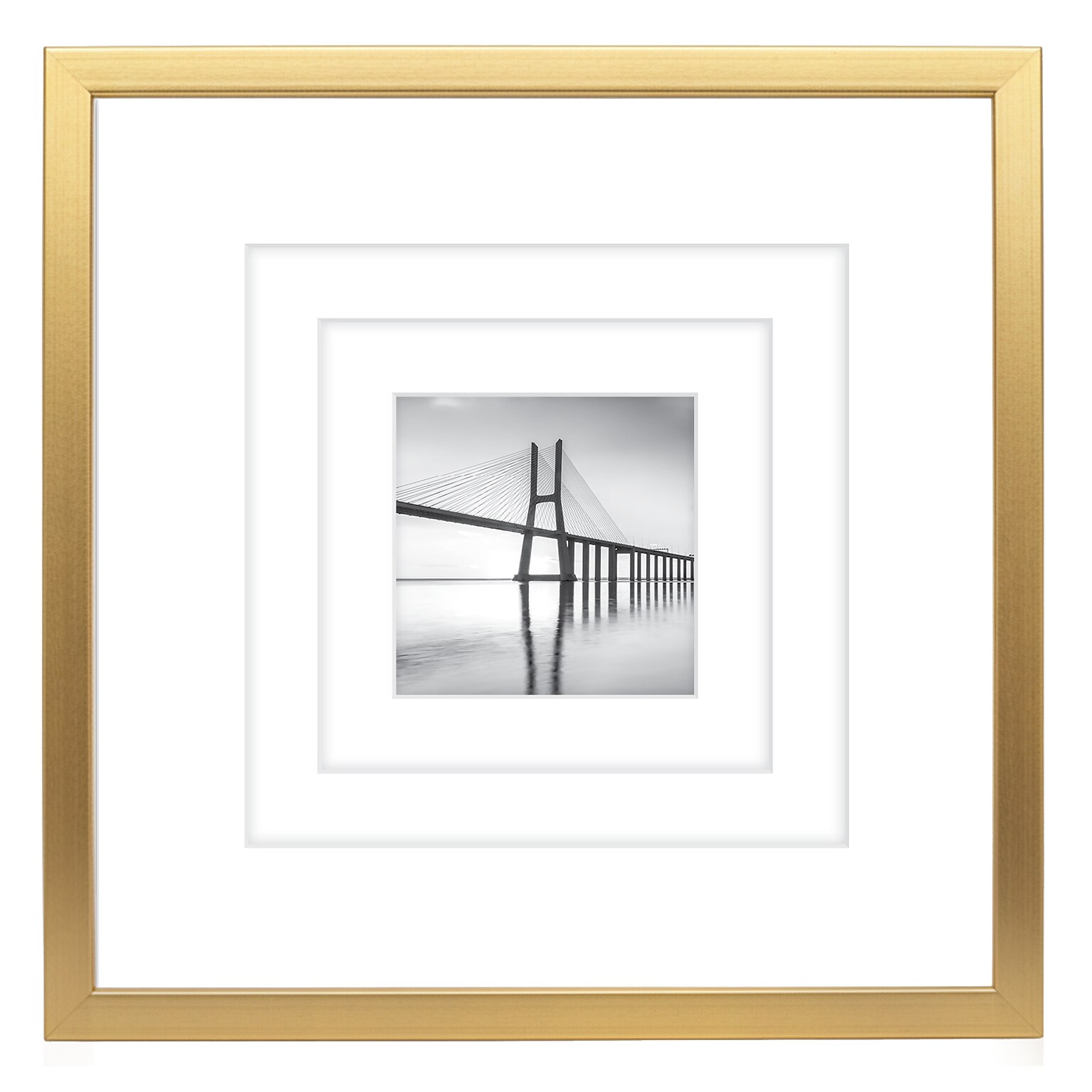 Excello Brands 12 x 12 MDF Square Triple Matted Picture Frame, Brushed Gold (PF-TM1212-GLD)