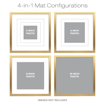 Excello Brands 12 x 12 MDF Square Triple Matted Picture Frame, Brushed Gold (PF-TM1212-GLD)