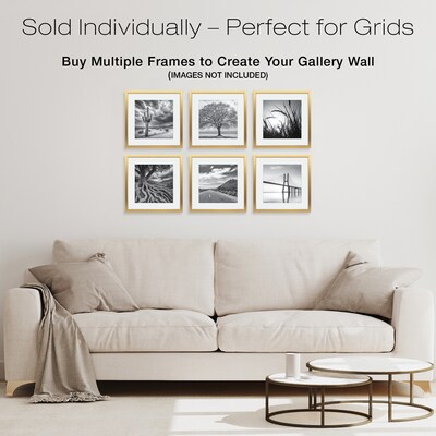 Excello Brands 12" x 12" MDF Square Triple Matted Picture Frame, Brushed Gold (PF-TM1212-GLD)