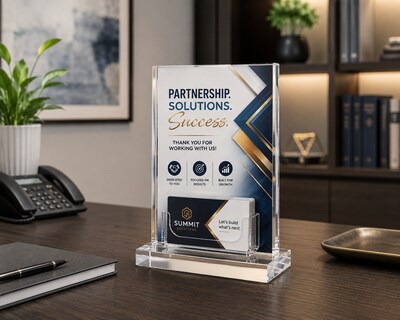 Azar Displays 5" x 7" Block Sign Holder with Gift Card Pocket, Top Loading, Clear Acrylic (104538)