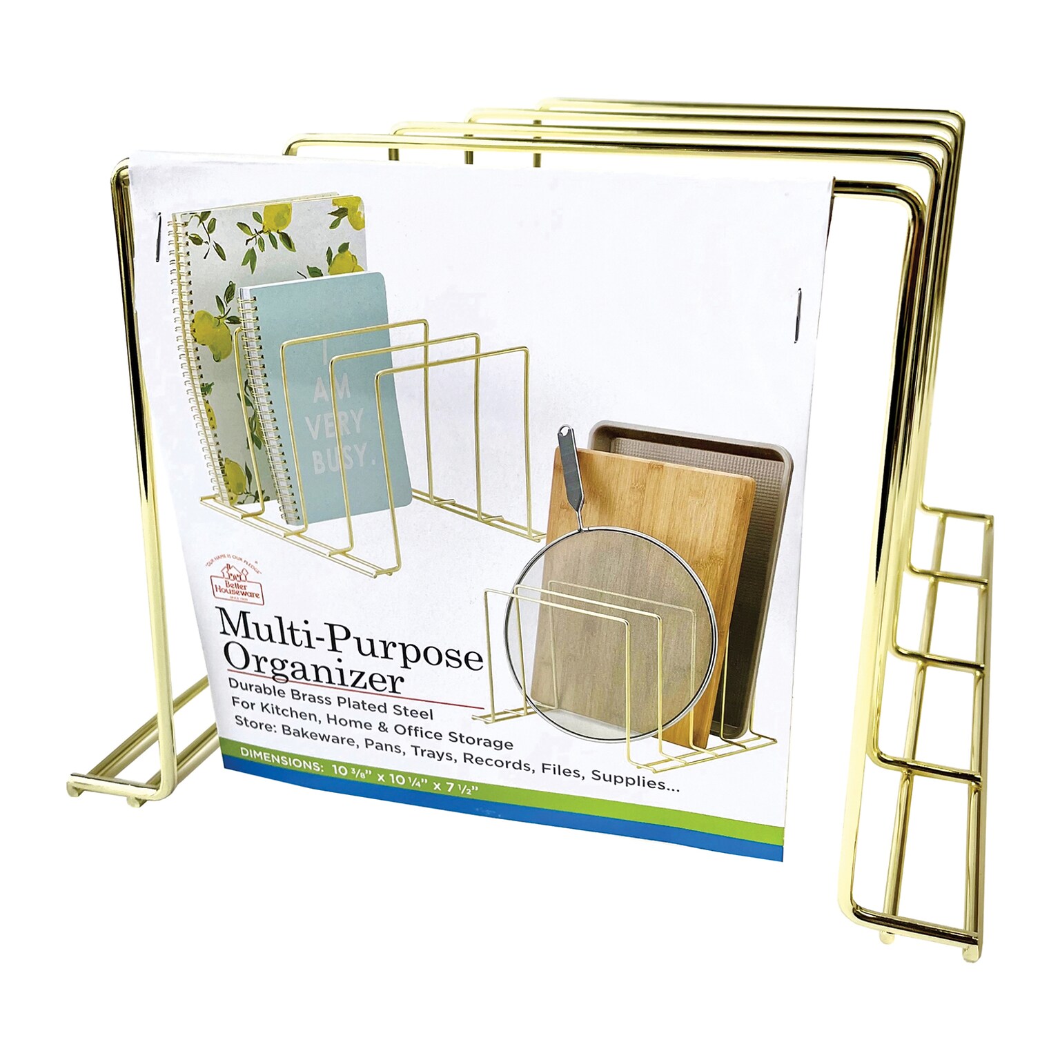 Better Houseware Coated Steel 4-Section Large Vertical Organizer, Brass (BTH14933B)
