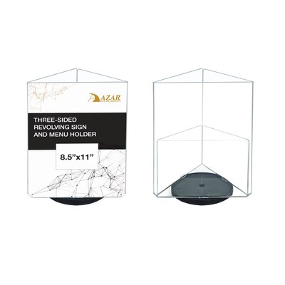 Azar Displays 8.5 x 11 Three-Sided Revolving Sign and Menu Holder, Black Acrylic, 2/Pack (193732-BLK-2PK)