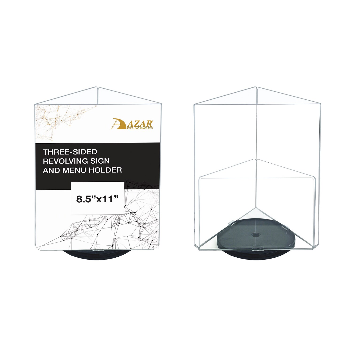 Azar Displays 8.5 x 11 Three-Sided Revolving Sign and Menu Holder, Black Acrylic, 2/Pack (193732-BLK-2PK)