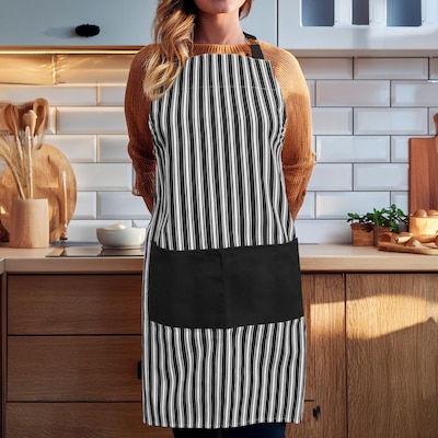 Better Houseware Adjustable Striped Apron, Black (BTH1685E)