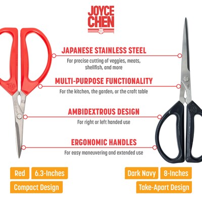 Joyce Chen Deluxe Unlimited Stainless Steel Kitchen Scissor, Dark Navy/Red, 2/Pack (KCHZ06801)