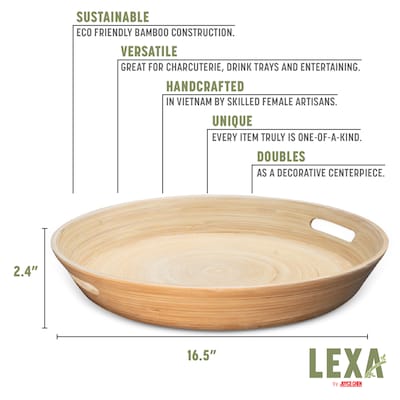 LEXA by Joyce Chen 16-In. Bamboo Serving Tray with Cutout Handles (LX16HST-NTL)