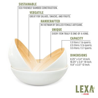 LEXA by Joyce Chen Bamboo Bowl Set, 3-Piece, White (LX3BSS-WHT)
