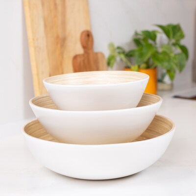 LEXA by Joyce Chen Bamboo Bowl Set, 3-Piece, White (LX3BSS-WHT)