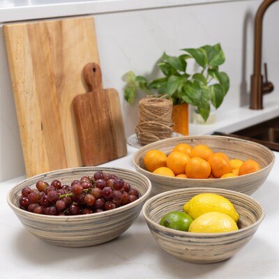 LEXA by Joyce Chen Bamboo Bowl Set, 3-Piece, Black/Natural (LX3BSS-BKB)
