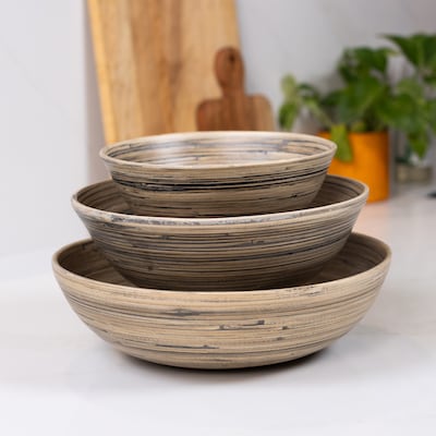 LEXA by Joyce Chen Bamboo Bowl Set, 3-Piece, Black/Natural (LX3BSS-BKB)
