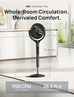 Dreo 9" Oscillating Pedestal Fan, 9-Speed, Black (DRHPF023)