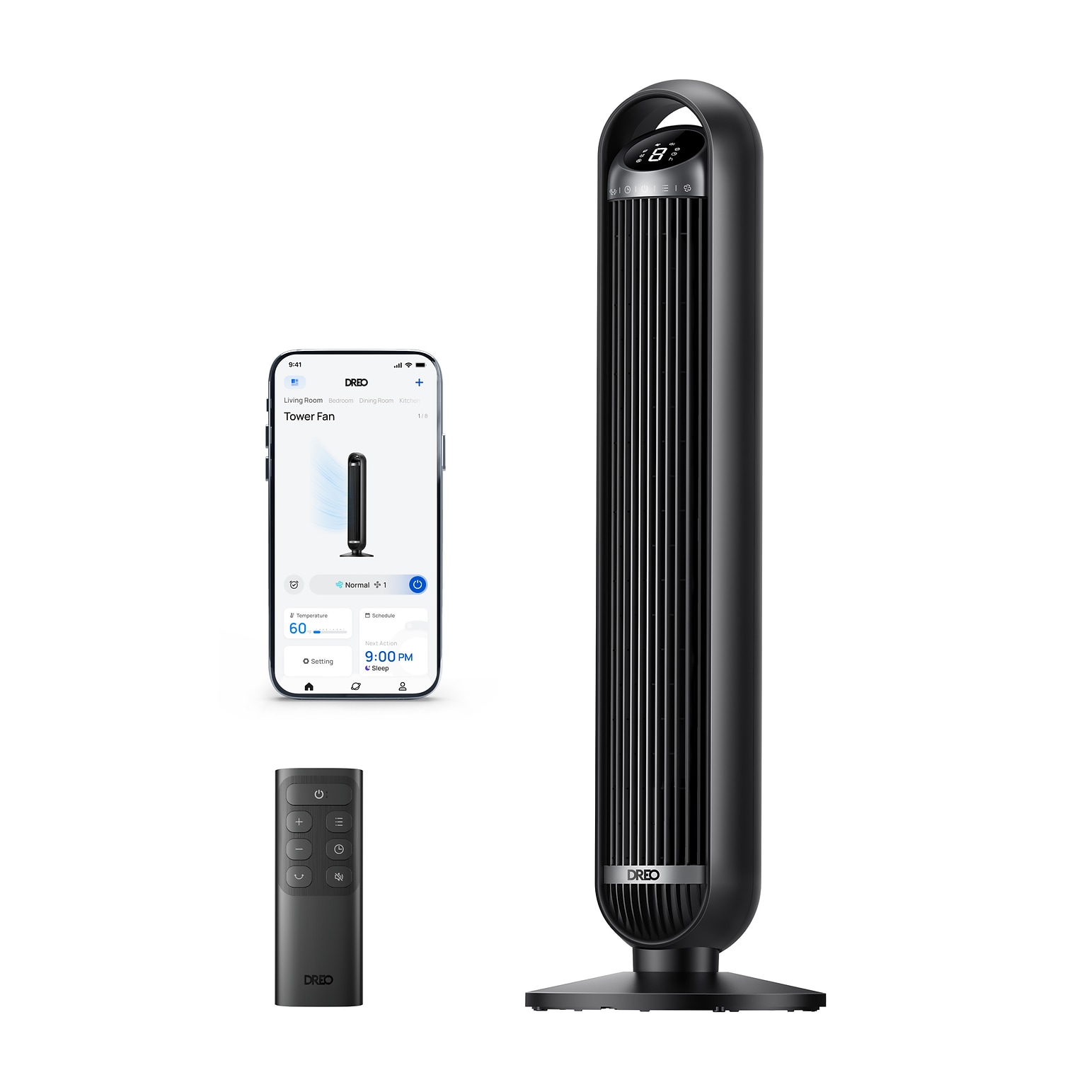 Dreo 36 Oscillating Tower Fan, 8-Speed, Black (DRHTF013S)