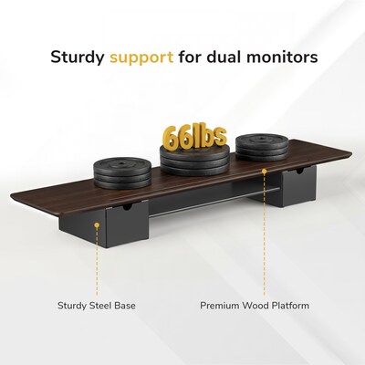 Mount-It! Extra Wide Monitor Riser with Drawers and Shelf, Holds up to 66 lbs., Dark Brown, (MI-7367)