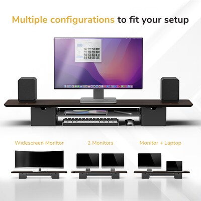 Mount-It! Extra Wide Monitor Riser with Drawers and Shelf, Holds up to 66 lbs., Dark Brown, (MI-7367)