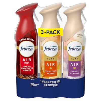 Febreze Air Mist Air Freshener Spray, Crisp Fall Breeze/Cuddle Weather/Baked Cinnamon Apple, 8.1 oz, 3/Pack (557980)