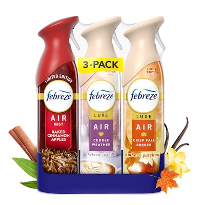 Febreze Air Mist Air Freshener Spray, Crisp Fall Breeze/Cuddle Weather/Baked Cinnamon Apple, 8.1 oz, 3/Pack (557980)