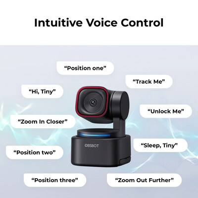 OBSBOT Tiny 3 Lite AI-Powered Spatial Audio 4K PTZ Webcam, Black (OWB-2410-CE)