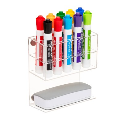 Mind Reader Magnetic Dry Erase Marker Holder, Whiteboard Organizer with Eraser Shelf, Holds 10 Markers, Clear (WBSLOT-CLR)