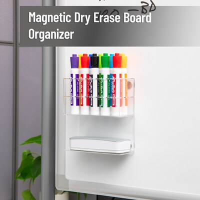 Mind Reader Magnetic Dry Erase Marker Holder, Whiteboard Organizer with Eraser Shelf, Holds 10 Markers, Clear (WBSLOT-CLR)