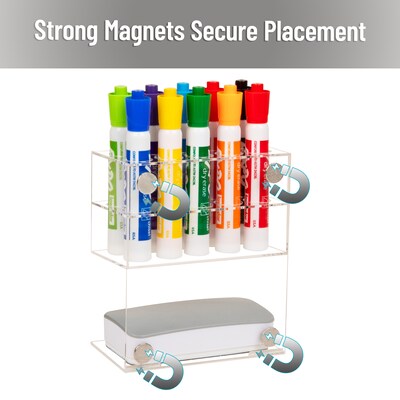 Mind Reader Magnetic Dry Erase Marker Holder, Whiteboard Organizer with Eraser Shelf, Holds 10 Markers, Clear (WBSLOT-CLR)