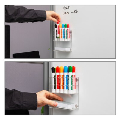 Mind Reader Magnetic Dry Erase Marker Holder, Whiteboard Organizer with Eraser Shelf, Holds 10 Markers, Clear (WBSLOT-CLR)