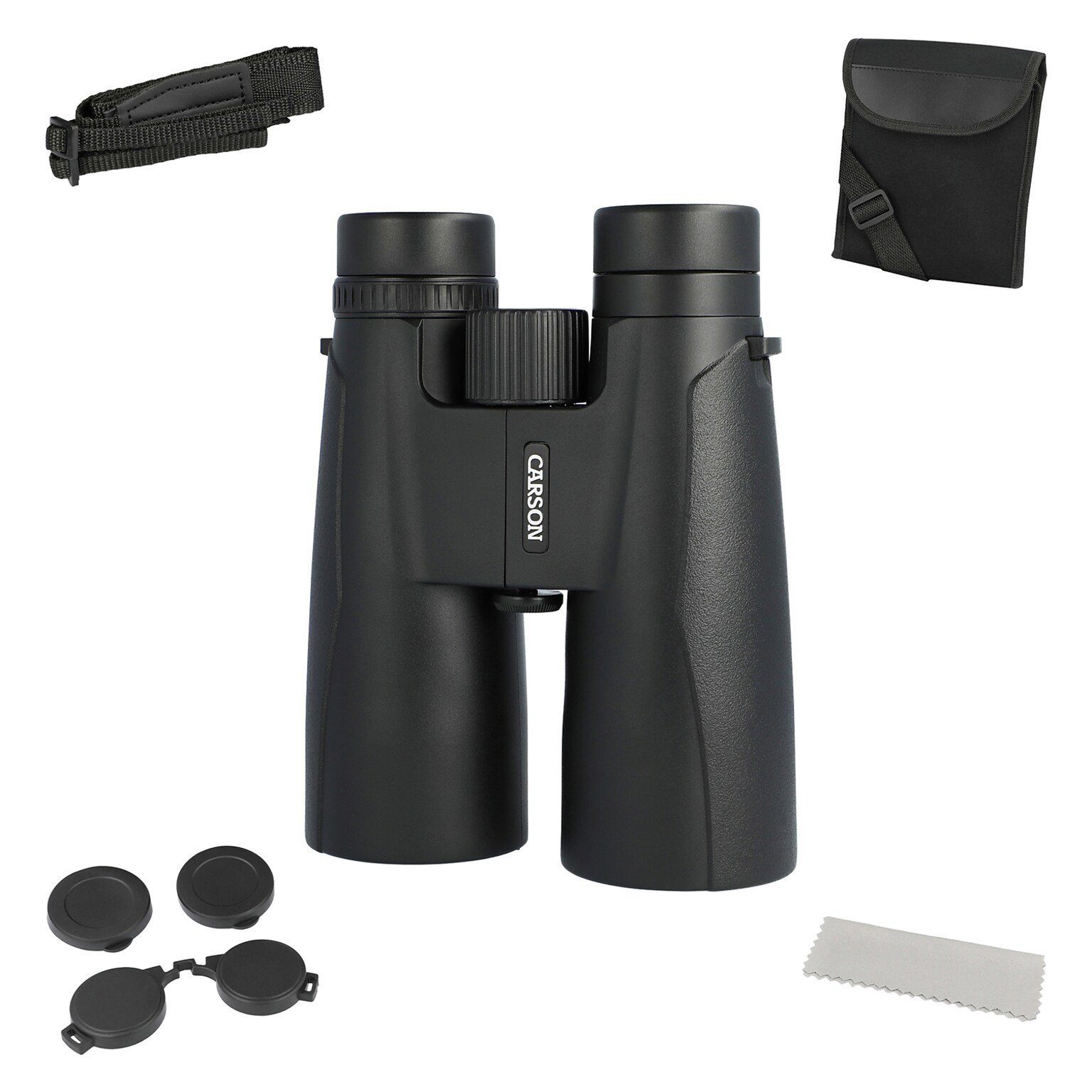 CARSON Makalu 12x50 Full-Size Roof-Prism Binoculars with Strap, Pouch, Caps & Cleaning Cloth, Black (MK-250)