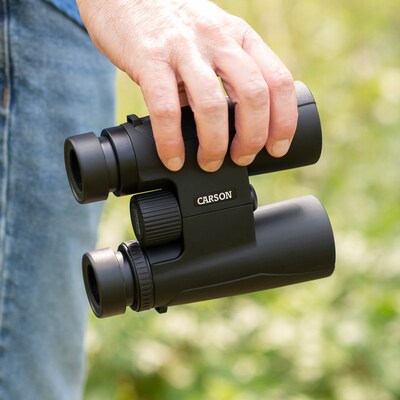 CARSON Makalu 10x42 Full-Size Roof-Prism Binoculars with Strap, Pouch, Caps & Cleaning Cloth, Black (MK-042)