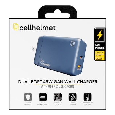 cellhelmet Dual-Port GaN USB-C/A Wall Charger, 45W, Gunmetal Gray (PB-220)