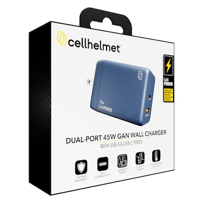 cellhelmet Dual-Port GaN USB-C/A Wall Charger, 45W, Gunmetal Gray (PB-220)