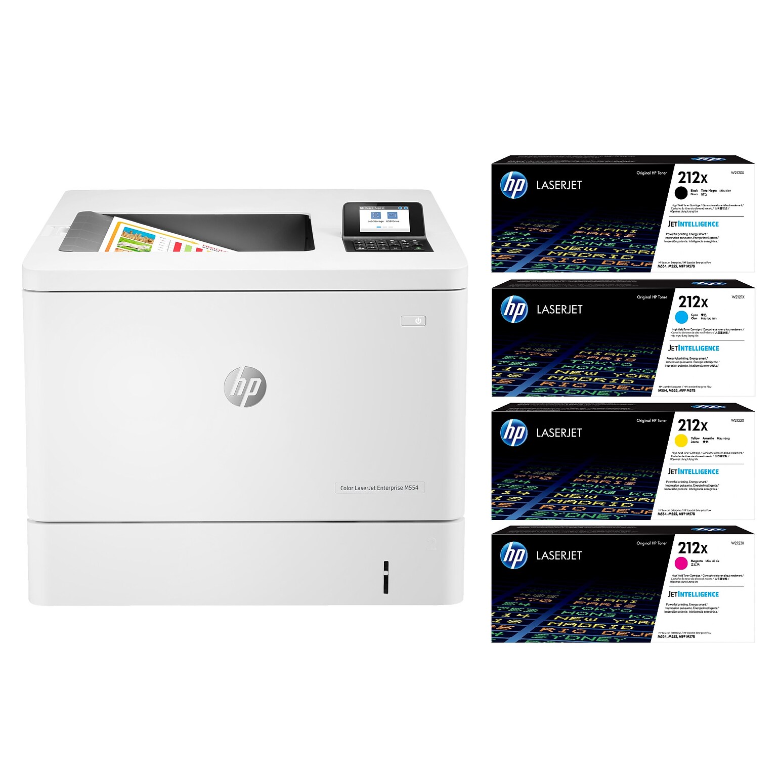 HP Color LaserJet Enterprise M554dn Color Print Only Laser Printer (7ZU81A#BGJ) with 212X High Yield 4-Color Toner Cartridge Set