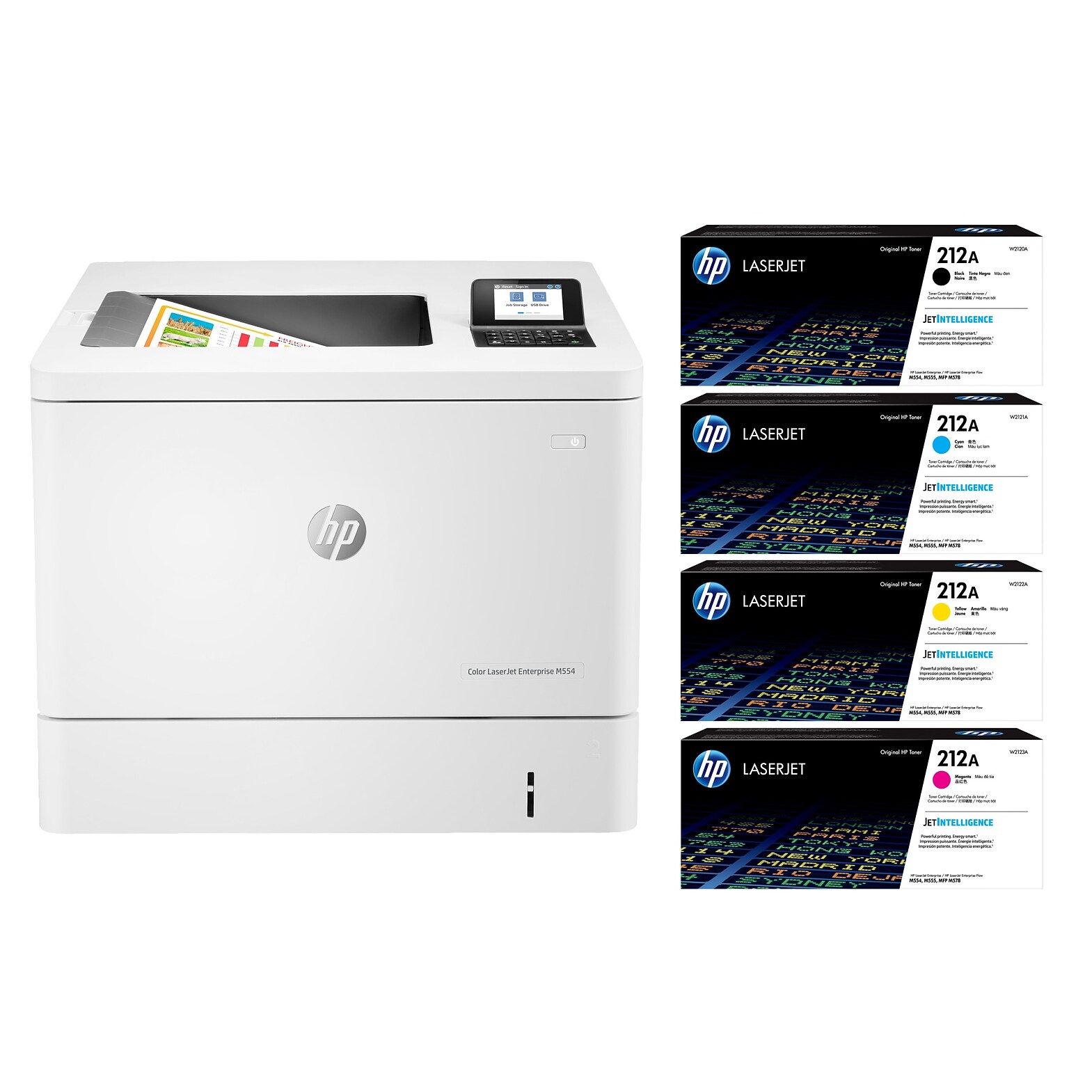 HP Color LaserJet Enterprise M554dn Color Laser Printer (7ZU81A#BGJ) with 212A Standard Yield 4-Color Toner Cartridge Set