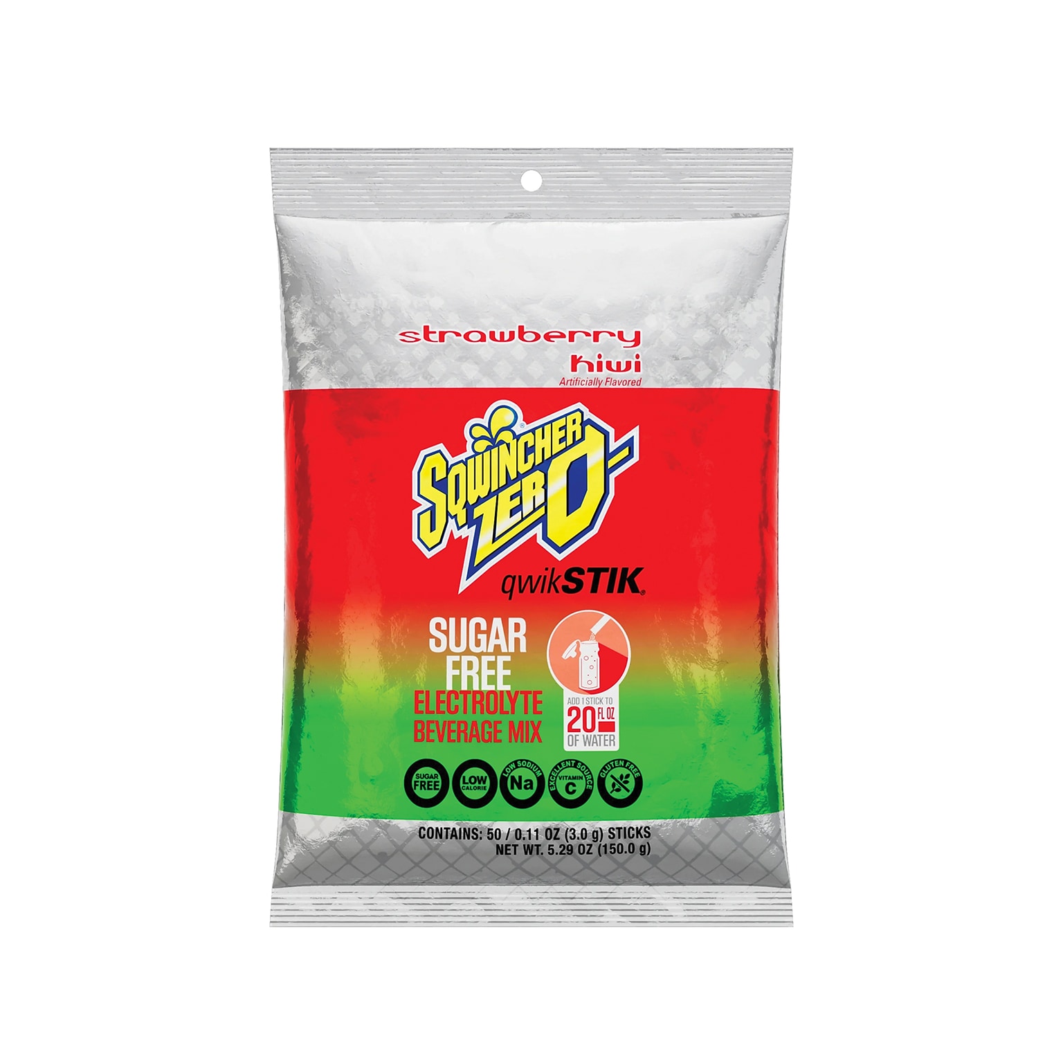 Sqwincher ZERO Qwik Stik Strawberry Kiwi  Powdered Sports Drink Mix w/ Electrolytes, 0.11 oz., 500/Carton (159060975)