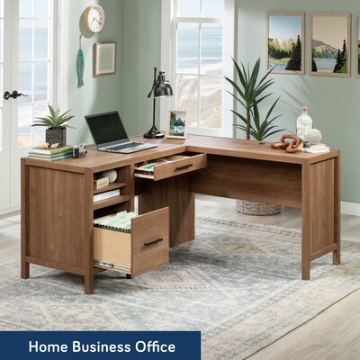 Sauder Pacific View 58W L-Shaped Computer Desk, Saddle Walnut (447303)