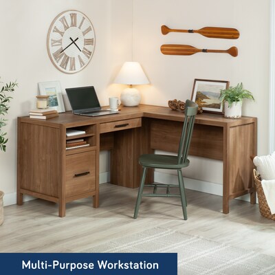 Sauder Pacific View 58"W L-Shaped Computer Desk, Saddle Walnut (447303)
