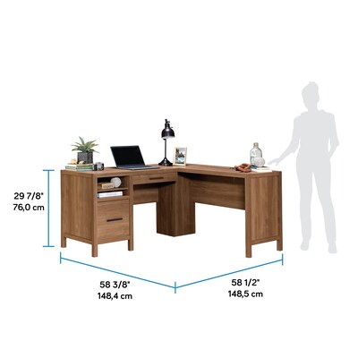 Sauder Pacific View 58"W L-Shaped Computer Desk, Saddle Walnut (447303)