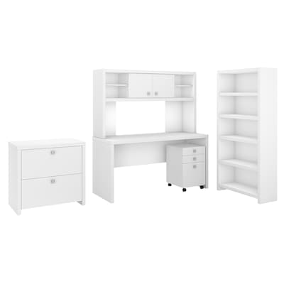Office by kathy ireland® Echo Desk with Hutch, Bookcase and File Cabinets , Pure White/Pure White, Installed (ECH027PWSUFA)